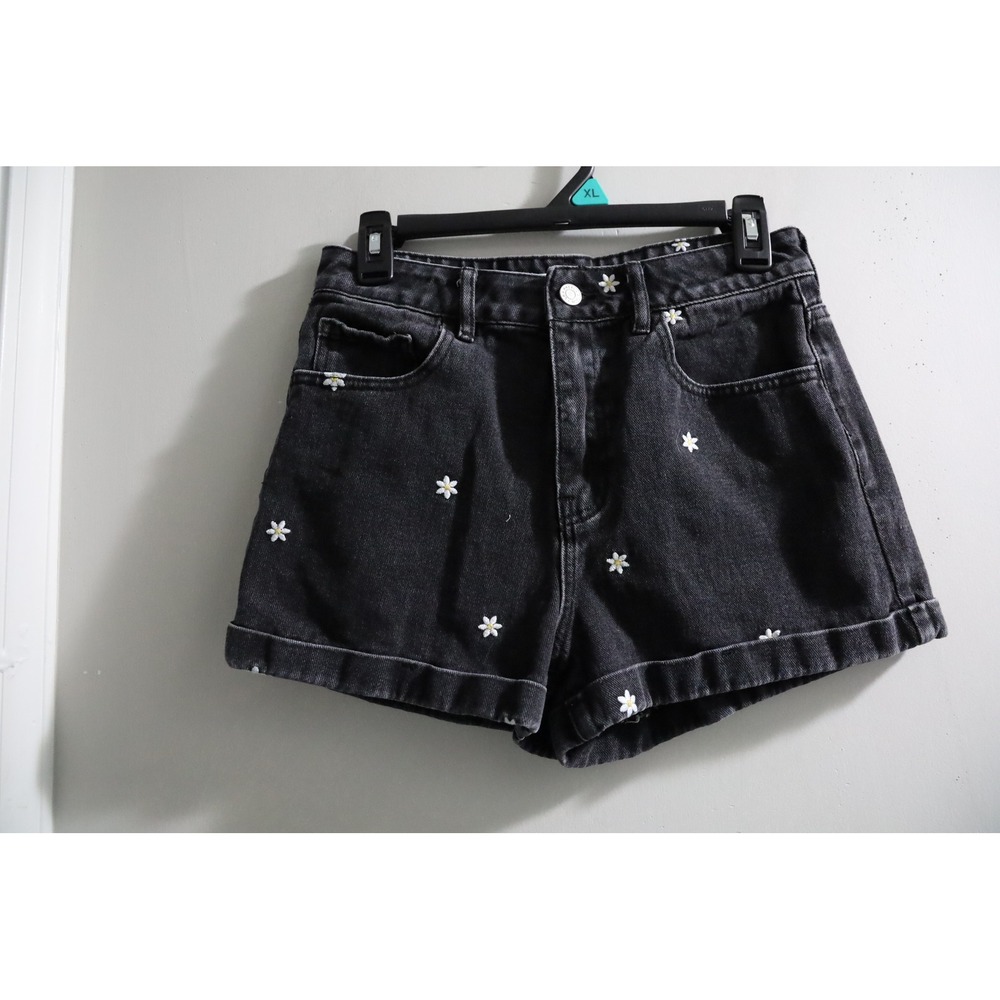 PacSun Black Daisy Embroidered High-Waist Jean Shorts